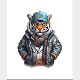 Tiger wearing a jackets hat and a scarf Posters and Art